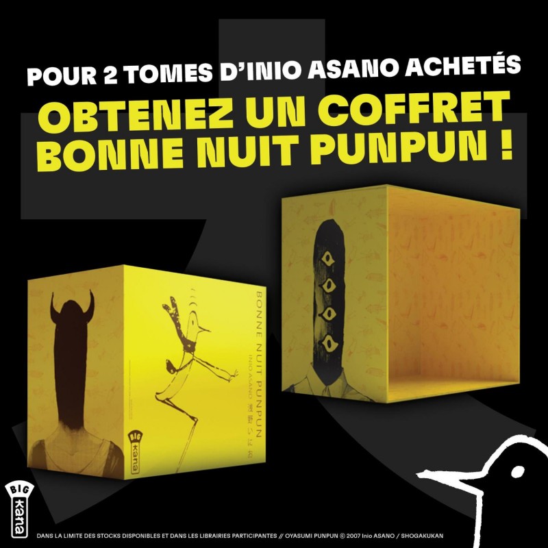 Coffret vide de Bonne Nuit Punpun offert à l'achat de 2 tomes d'Inio Asano dans le catalogue Kana.